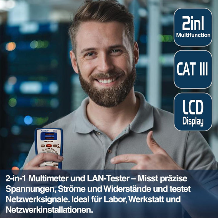 PeakTech 3365 – LAN Tester & Digital Multimeter, Netzwerkprüfgerät, Spannungsprüfer, Handmultimeter,