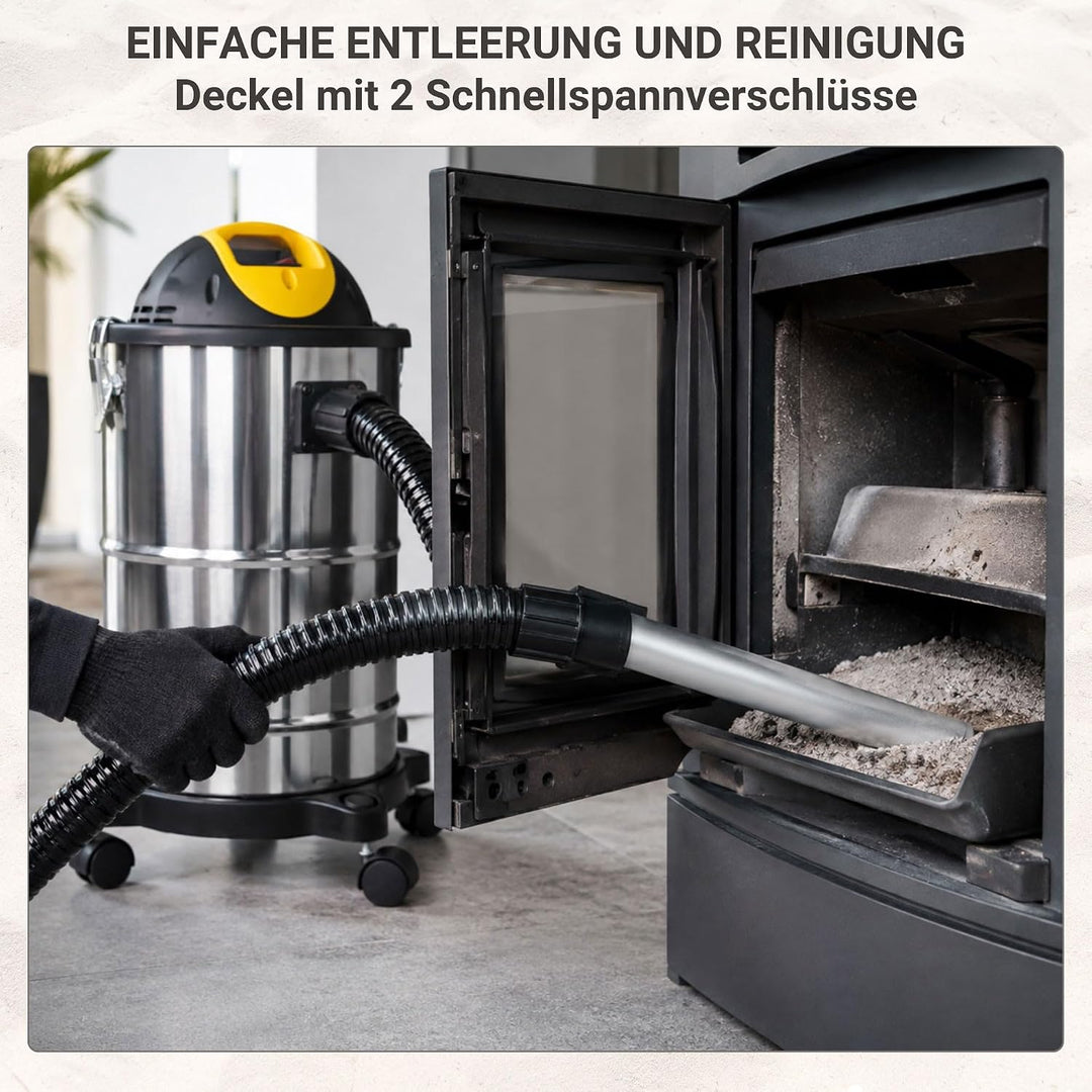 Syntrox 2 in 1 Edelstahl Aschesauger + Staubsauger Titana, Leicht und handlich, 4 Laufrollen, 1600 W
