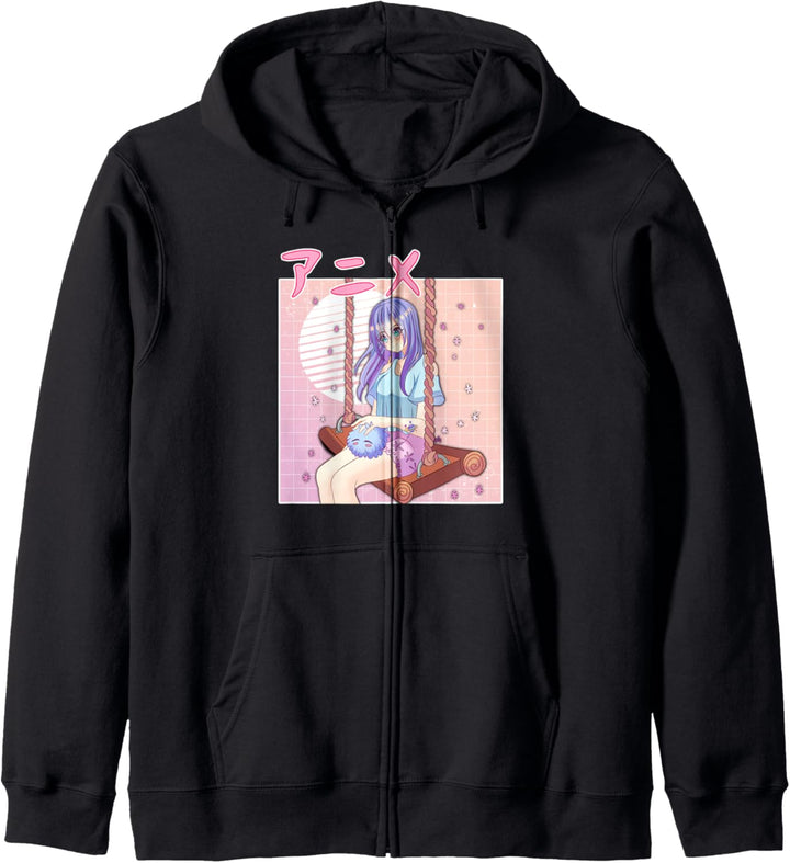 Anime Girl Retro Japanese Vaporwave Aesthetic Pink Kapuzenjacke