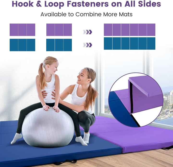 FANTASK Gymnastikmatte klappbar, 300 x 120 x 5 cm, Weichbodenmatte aus PU mit Tragegriffen & Kletter