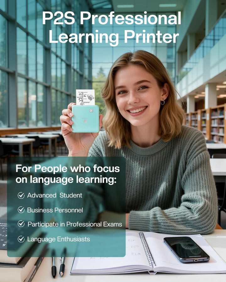 Phomemo Mini Drucker, P2S Aufkleber Drucker 300 DPI Mini Thermodrucker Bluetooth Fotodrucker, Studen
