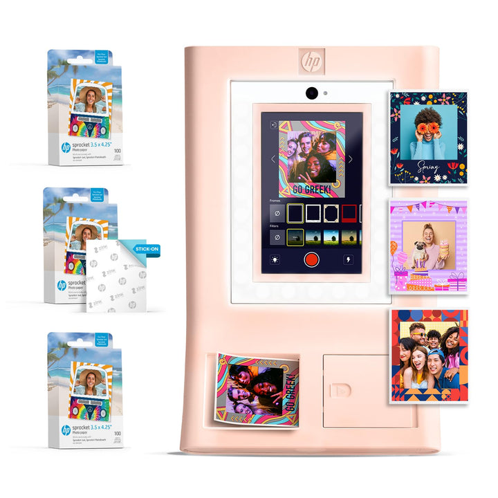 HP Sprocket Fotobox-Maschine Sofort-Farb-Fotodrucker (Pink) Papier-Paket + Zink 3,5 x 4,25” Zink-Sel