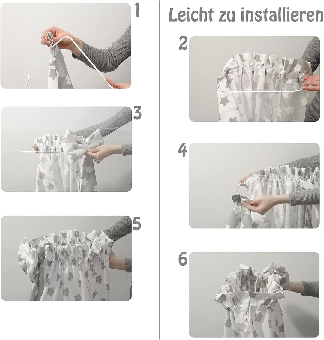balbina Baldachin 100% Baumwolle, Deko-Set für Kinderbett, Betthimmel mit Rüsche & Schleife, Moskito
