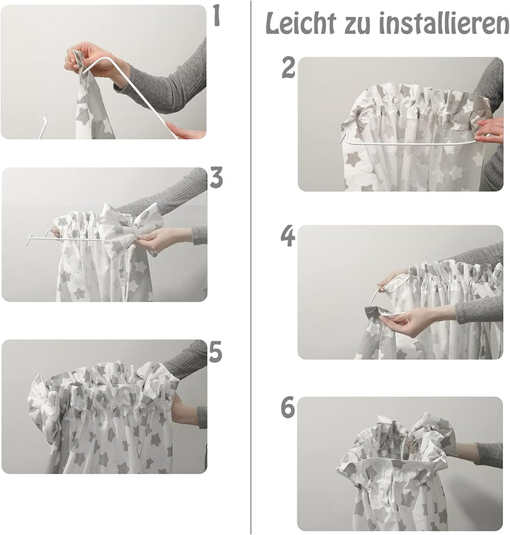 balbina Baldachin 100% Baumwolle, Deko-Set für Kinderbett, Betthimmel mit Rüsche & Schleife, Moskito