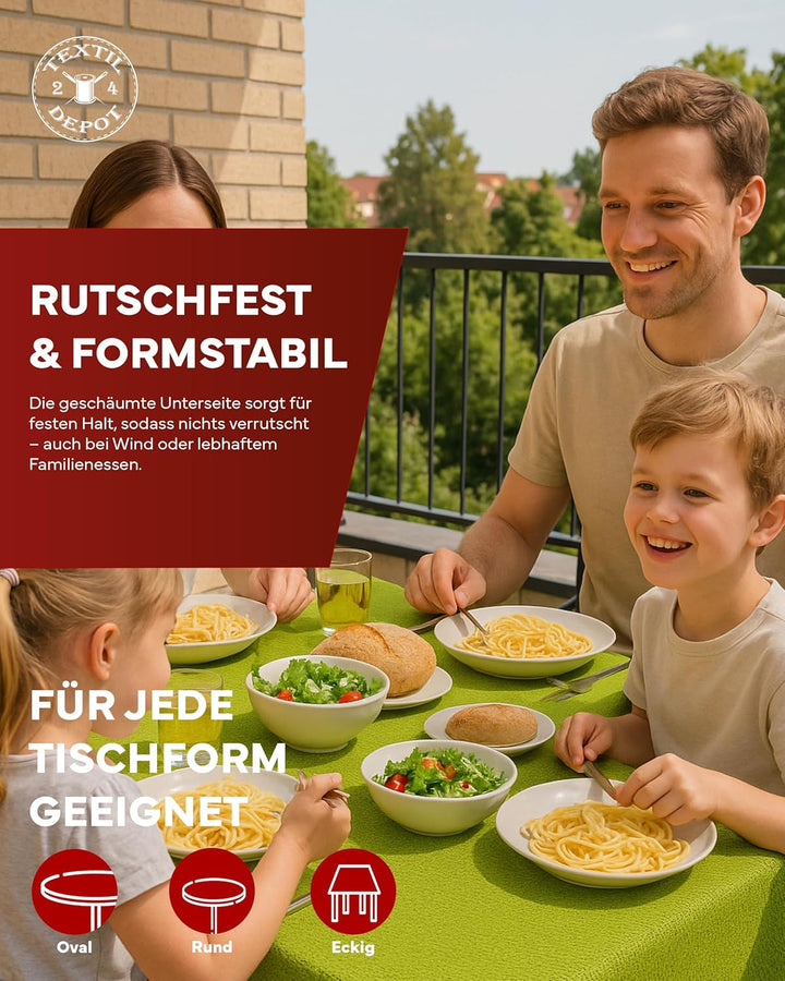 texpot Gartentischdecke mit Fransen - wetterfest - geschäumt - rutschfest (160 x 220 cm oval, Grün)