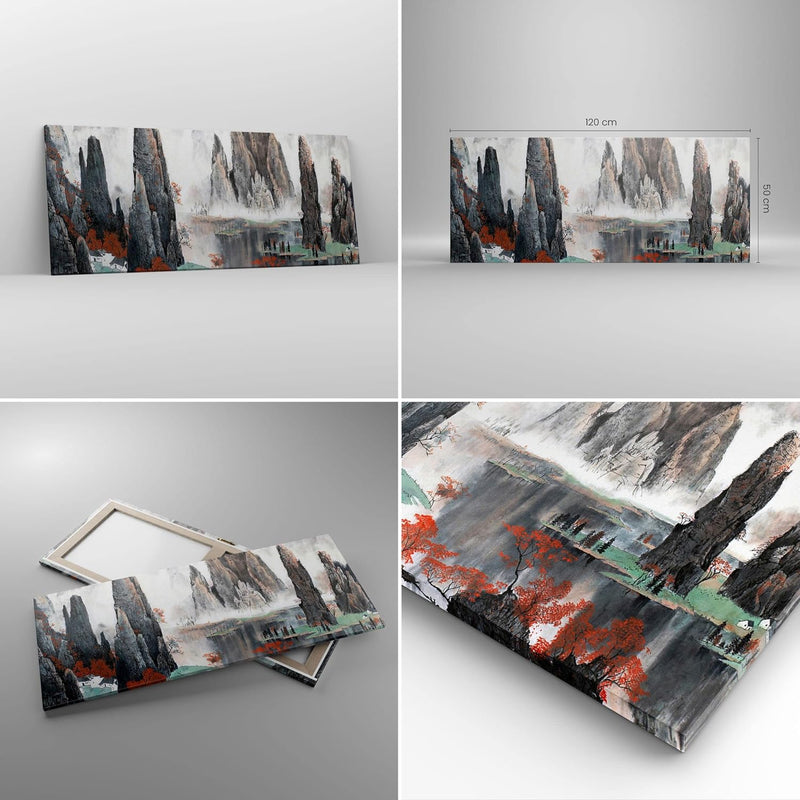 Wandbilder Dekoration Wohnzimmer Berge Märchen Nebel Panorama Bilder auf Leinwand 120x50cm Leinwandb