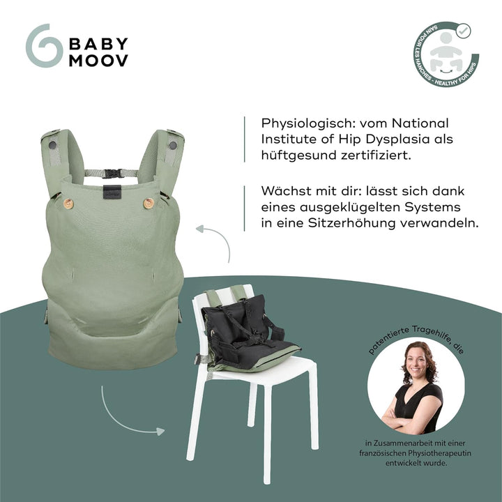 Babymoov Babytrage Moov & Boost Sage green - ergonomisch, für Babys und Kleinkinder, bis 20 kg Sage
