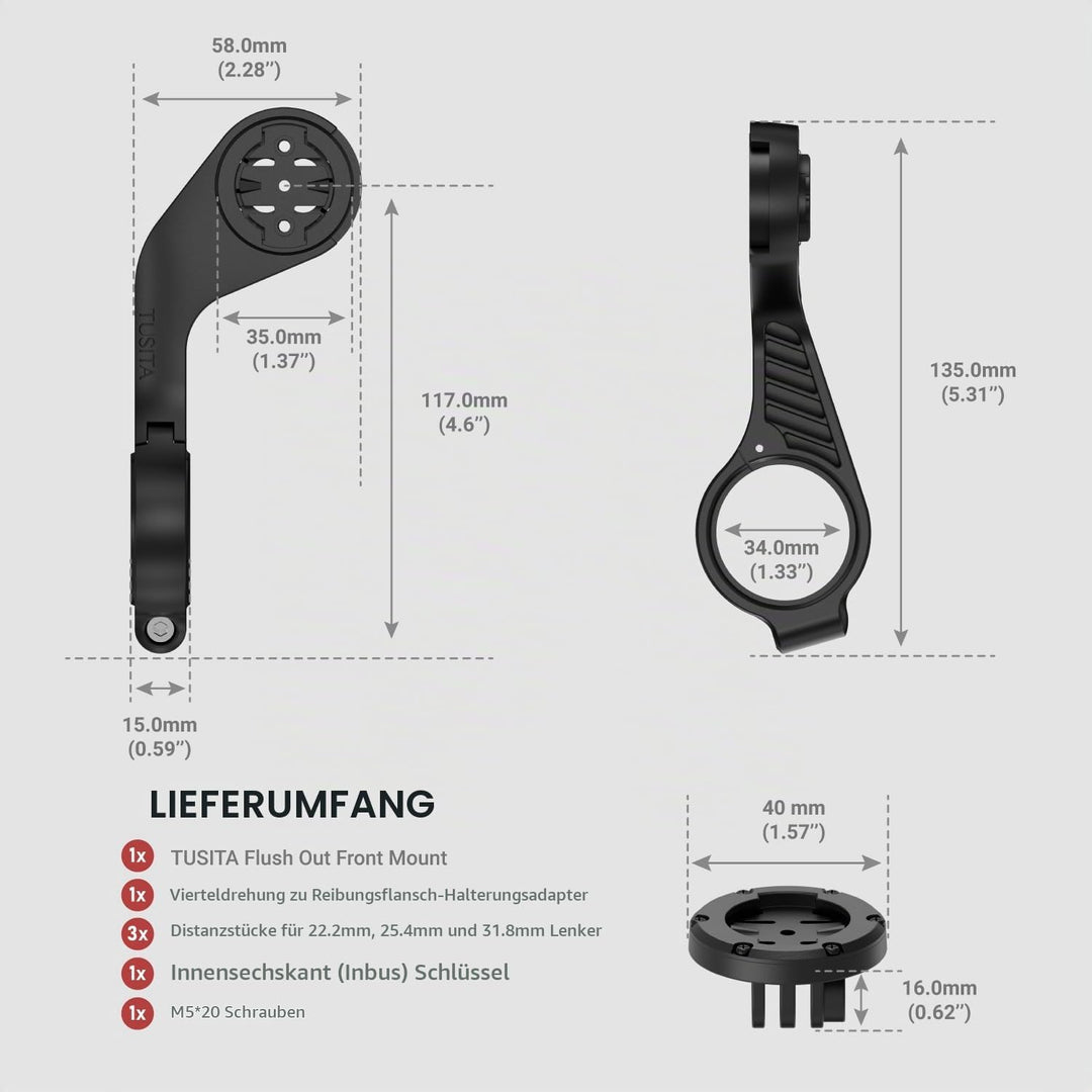 TUSITA Halterung Kit Kompatibel mit Garmin Edge GPS Fahrradcomputer, für Scheinwerfer Kamera, 010-13