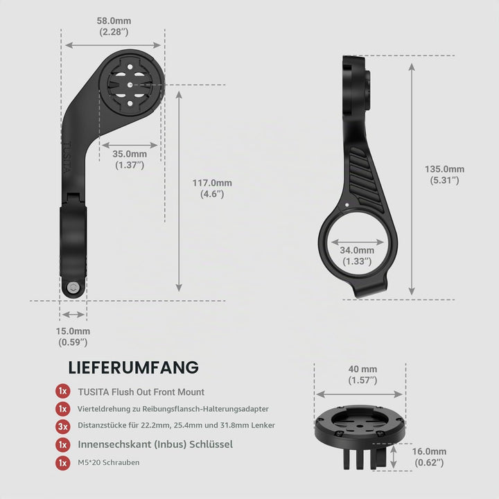 TUSITA Halterung Kit Kompatibel mit Garmin Edge GPS Fahrradcomputer, für Scheinwerfer Kamera, 010-13