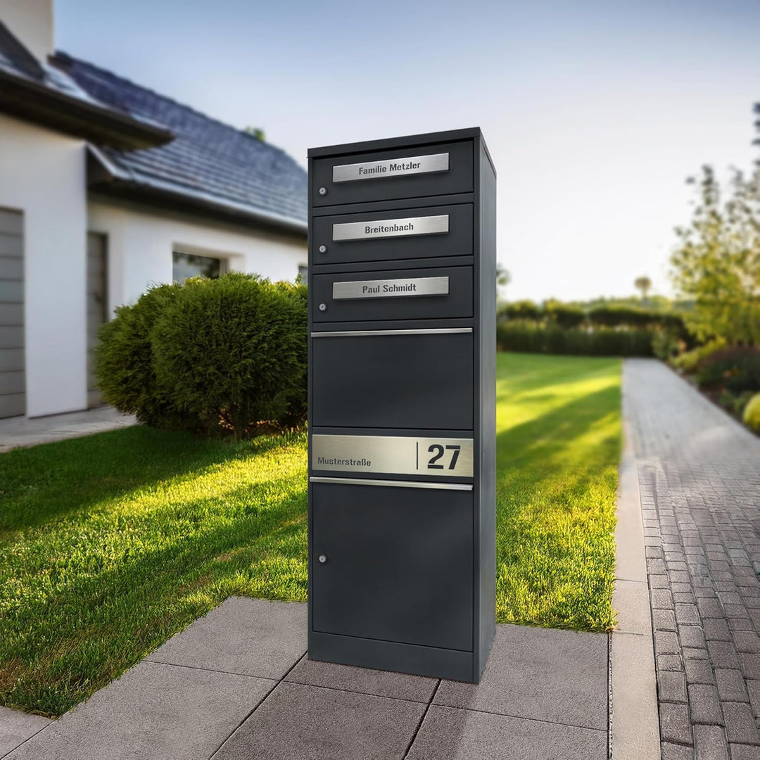 Metzler Paketbox mit 3 Briefkästen – 3er Briefkasten mit Paketfach & Namensgravur, Personalisierte B