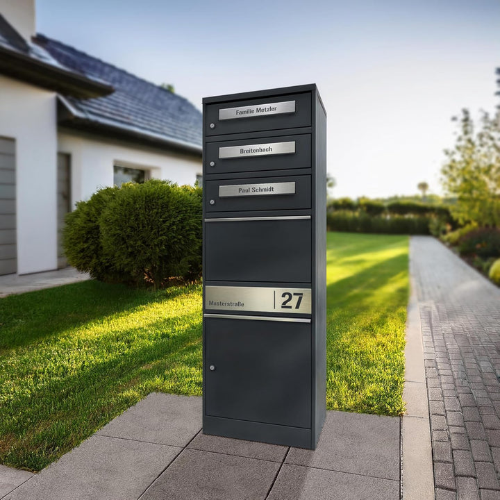 Metzler Paketbox mit 3 Briefkästen – 3er Briefkasten mit Paketfach & Namensgravur, Personalisierte B