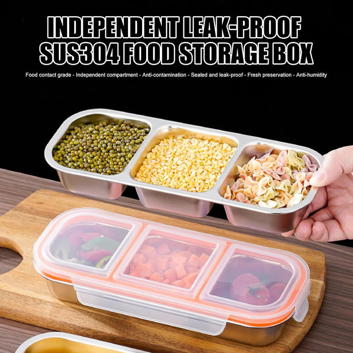 Snackbox Edelstahl 2 Stück mit 3 Fächern 600ml – Auslaufsichere Bento Box Metall mit Deckel, Brotdos