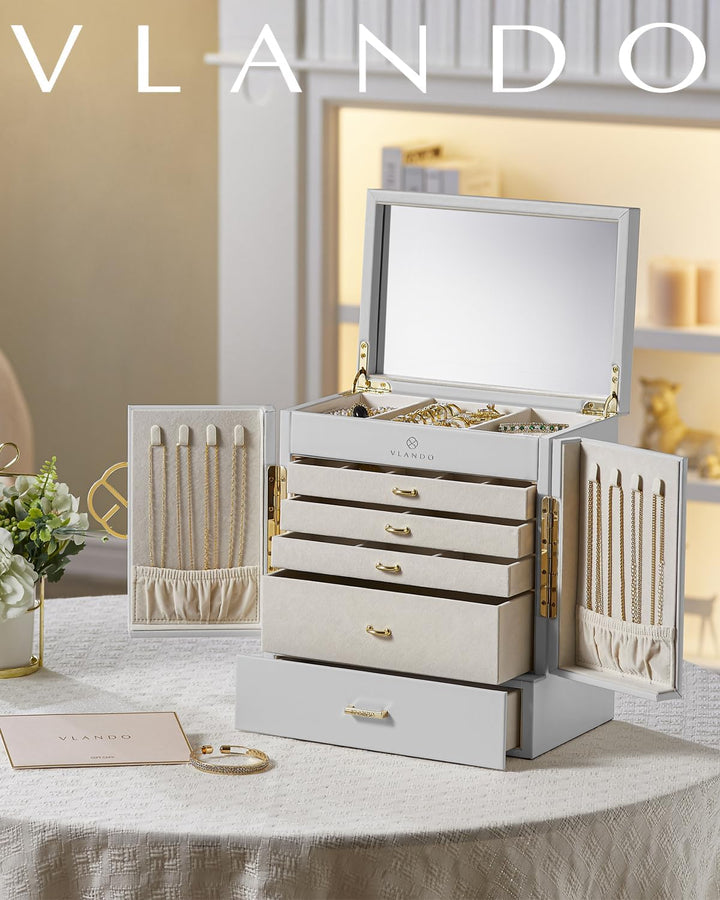 Vlando Schmuckaufbewahrung Gross, Schmuckschatulle Schmuck Organizers Gross XXL, Schmuckkästchen mit