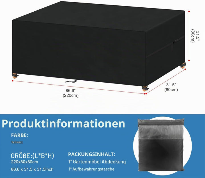 VANSHEIM Abdeckung für Gartenmöbel 220x80x80cm Loungemöbel Abdeckung | Wasserdicht Abdeckhauben für