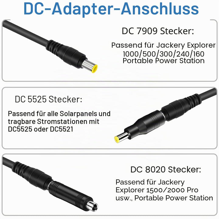 Solarpanel MC4 auf DC 8mm Verlängerungskabel, Solaranschluss auf DC7909 Ladekabel mit DC7909 auf DC8