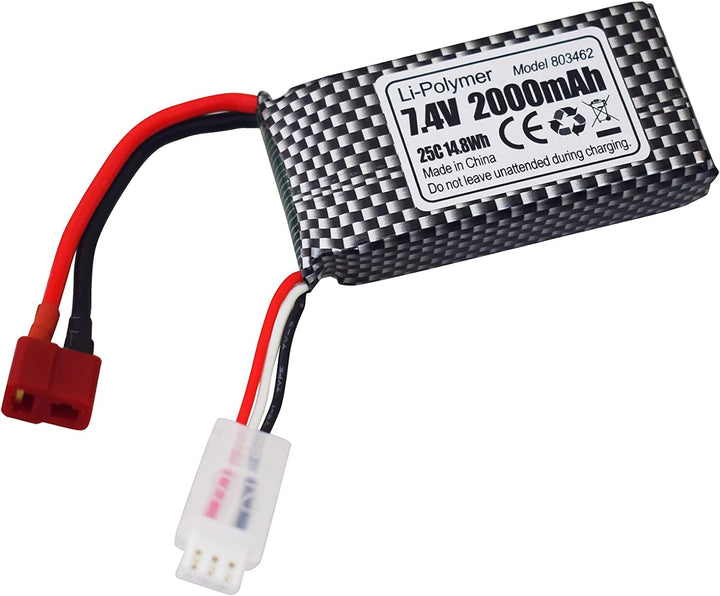 2PCS 7,4V 2000mAh T-Stecker Lithium-Akku + 2-in-1-Ladegerät für 9200 9200E HB101 200E 9202E 9203E 92