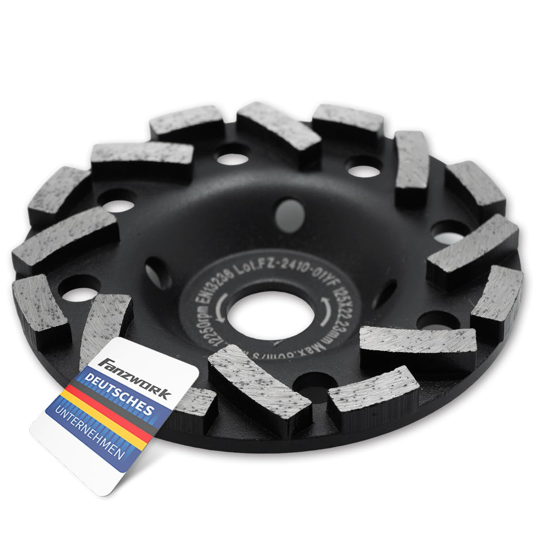 FANZTOOL Premium Diamant Schleiftopf Abrasiv 125 mm x 22,2 mm Schleifteller für abrasive Baustoffe,