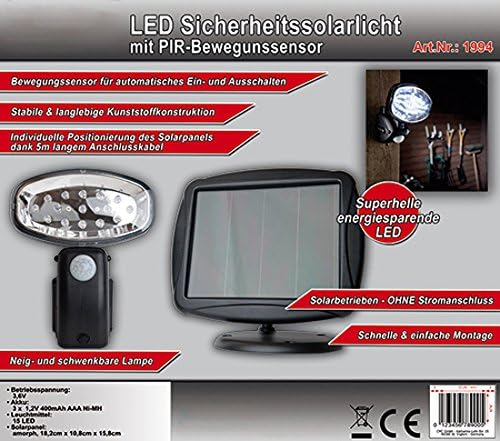 Mauk Solarleuchte mit Bewegungsmelder und externen Solarpanel