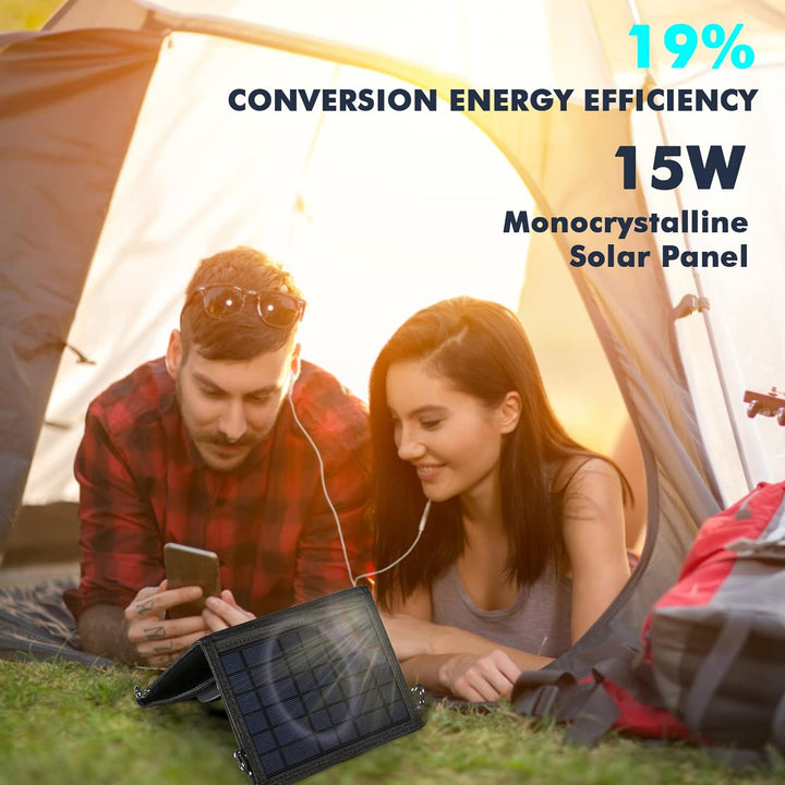 Jadeshay Solar Ladegerät USB, 15W Solar Ladegerät Faltbares Solarpanel Tragbares Solar Panel Handy L