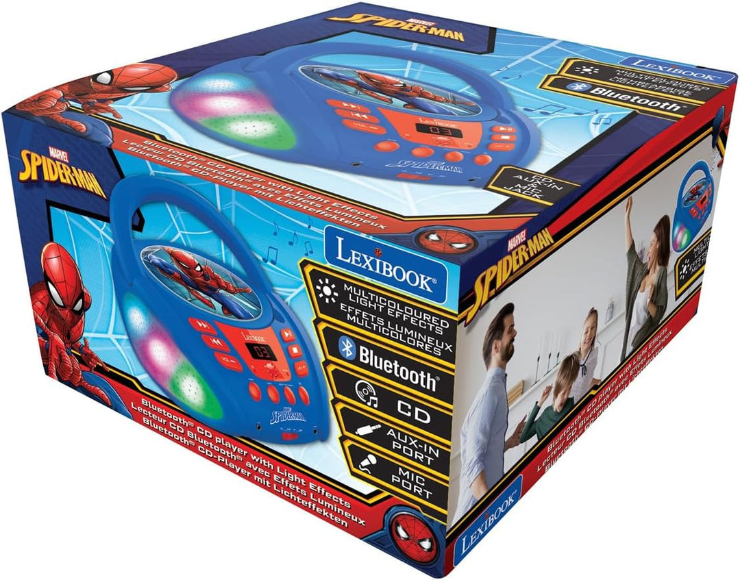 Lexibook - Marvel Spider-Man - Bluetooth-CD-Player für Kinder - Tragbar, Lichteffekte, Mikrofonbuchs