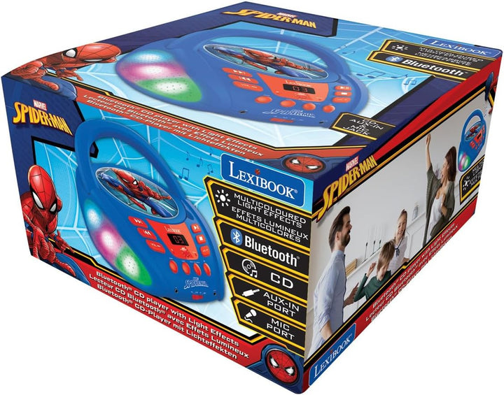 Lexibook - Marvel Spider-Man - Bluetooth-CD-Player für Kinder - Tragbar, Lichteffekte, Mikrofonbuchs