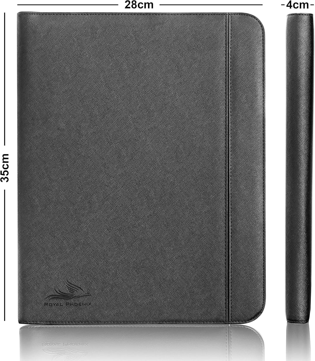 Royal Phoenix® Business Schreibmappe A4 'Hawk' - Hochwertige Ringbuchmappe mit Reissverschluss - ink