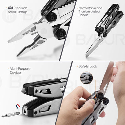 Geschenke für Männer, BIBURY 18 in 1 Taschenwerkzeug, Titan-Griff Design Multitools Edelstahl, Multi