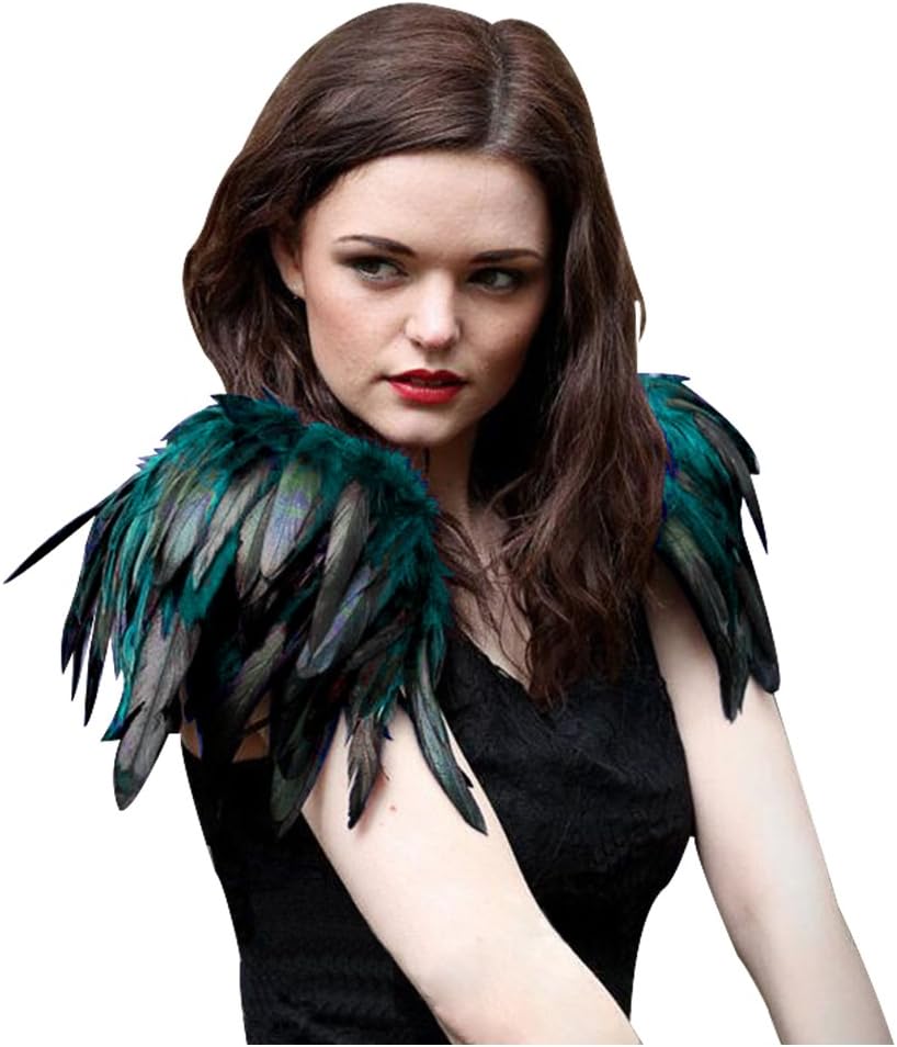 keland Damen Gothic Feder Epauletten Umhang Schal Schulterumhang Schultertuch für Halloween Cosplay