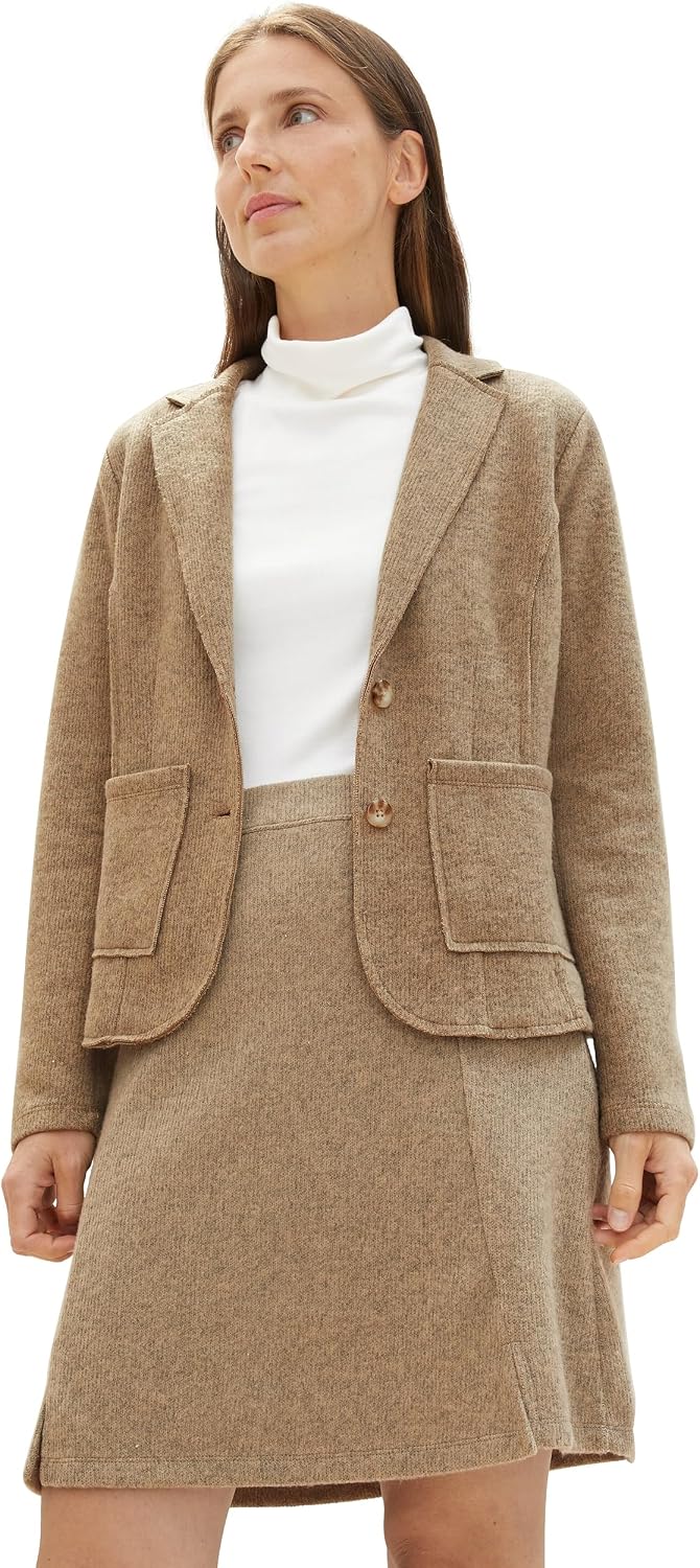 Tom Tailor Damen 1039144 Blazer (1er Pack) L 33962 - Doeskin Melange, L 33962 - Doeskin Melange
