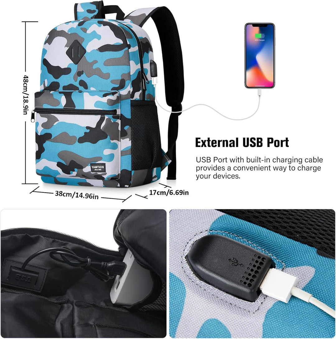 YAMTION 17,3 Zoll Schulrucksack Jungen Teenager Rucksack Laptop Herren,Schulranzen Schultasche für U