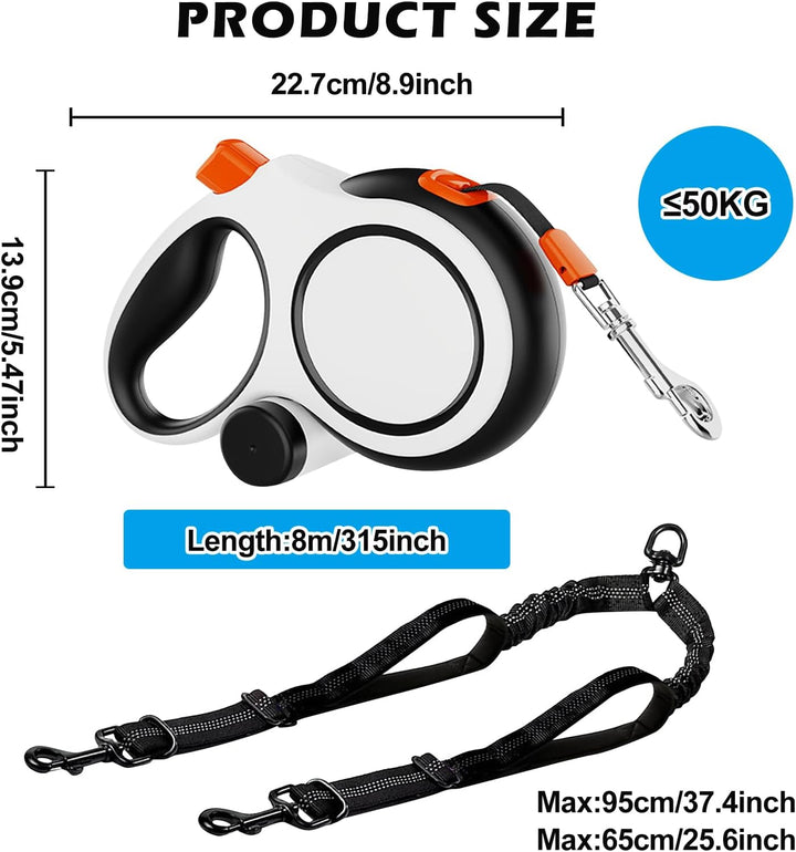 Laufleine Hundeleine, Rollleine Hund 8m, Einziehbare Hundeleine Mit Kotbeutelspender, 360° Flexibel,
