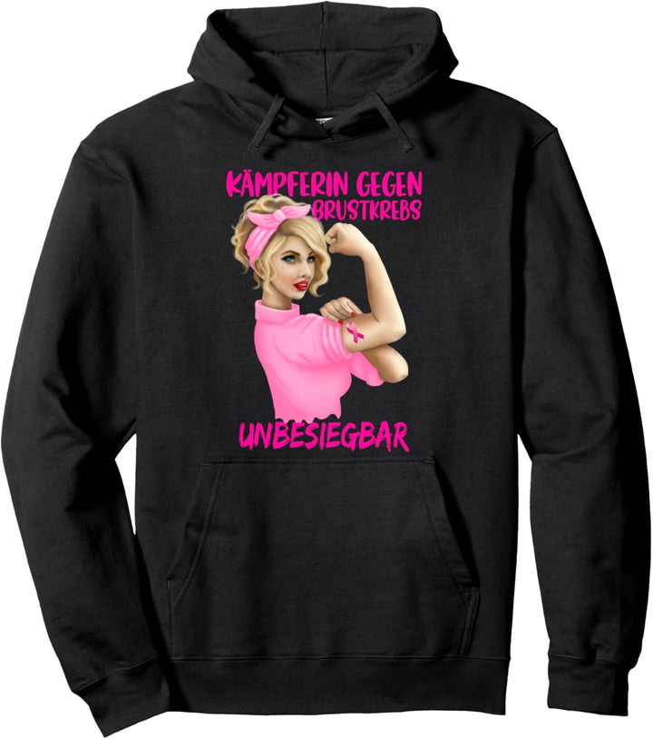 Brustkrebs Kämpferin Unbesiegbar Rosa Schleife Pullover Hoodie