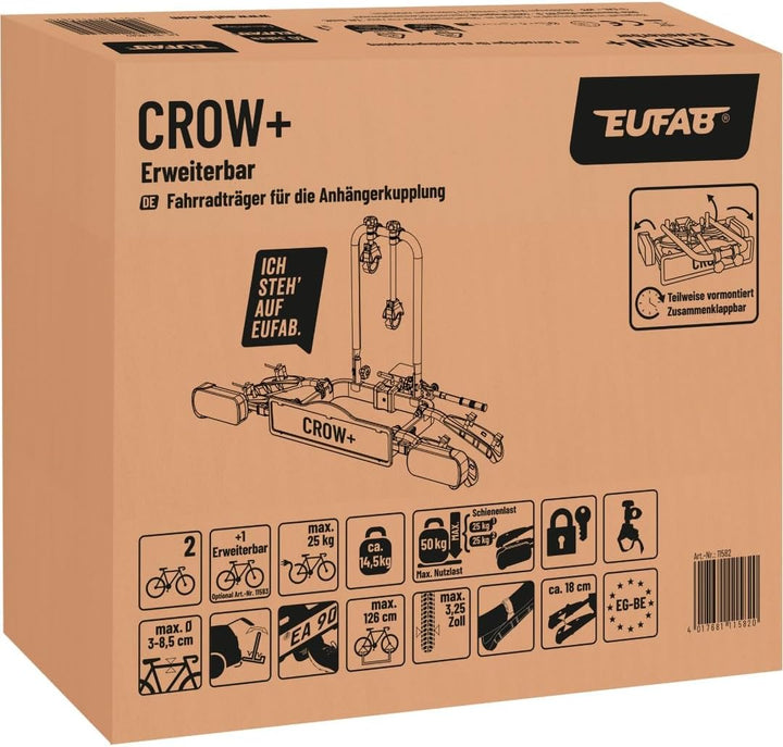 EUFAB 11582, Fahrradträger Crow Plus erweiterbar, Schwarz, Fahrradtr&amp;