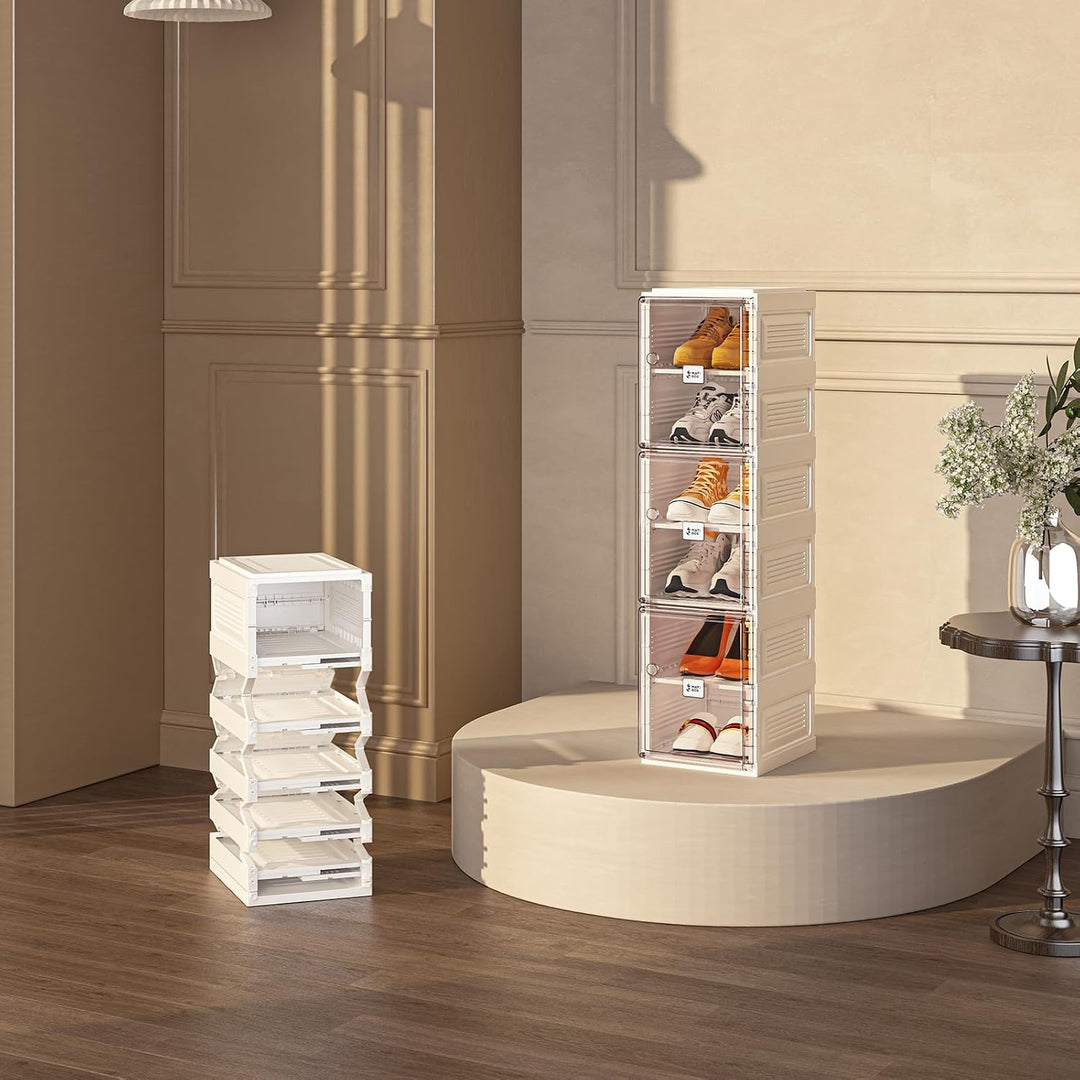 Mayi Box Transparente schuhregal,schuhboxen stapelbar weiss, mit magnetischer Tür, für Stöckelschuhe