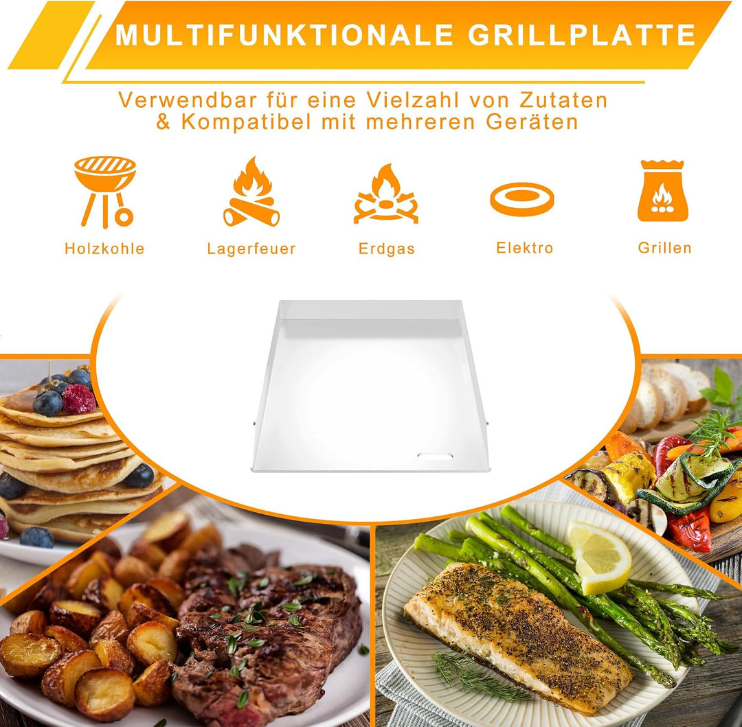 XMTECH Edelstahl Grillplatte, 30x40x4 cm, Gleichmässige Wärmeverteilung für Gas- und Kohlegrills – I