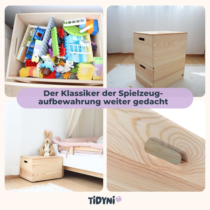Spielzeugkiste mit Deckel aus Holz, schöne &amp; praktische Box für Spielzeug-Aufbewahrung im Kinderzimm