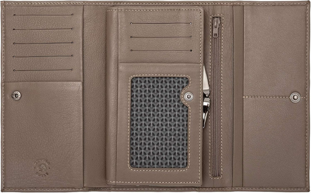 Damen Portemonnaie geräumig aus echtem Leder Multi-Fächer mit Münzfach und Kartenfächern Taupe, Taup
