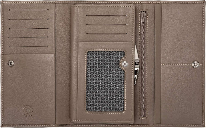 Damen Portemonnaie geräumig aus echtem Leder Multi-Fächer mit Münzfach und Kartenfächern Taupe, Taup