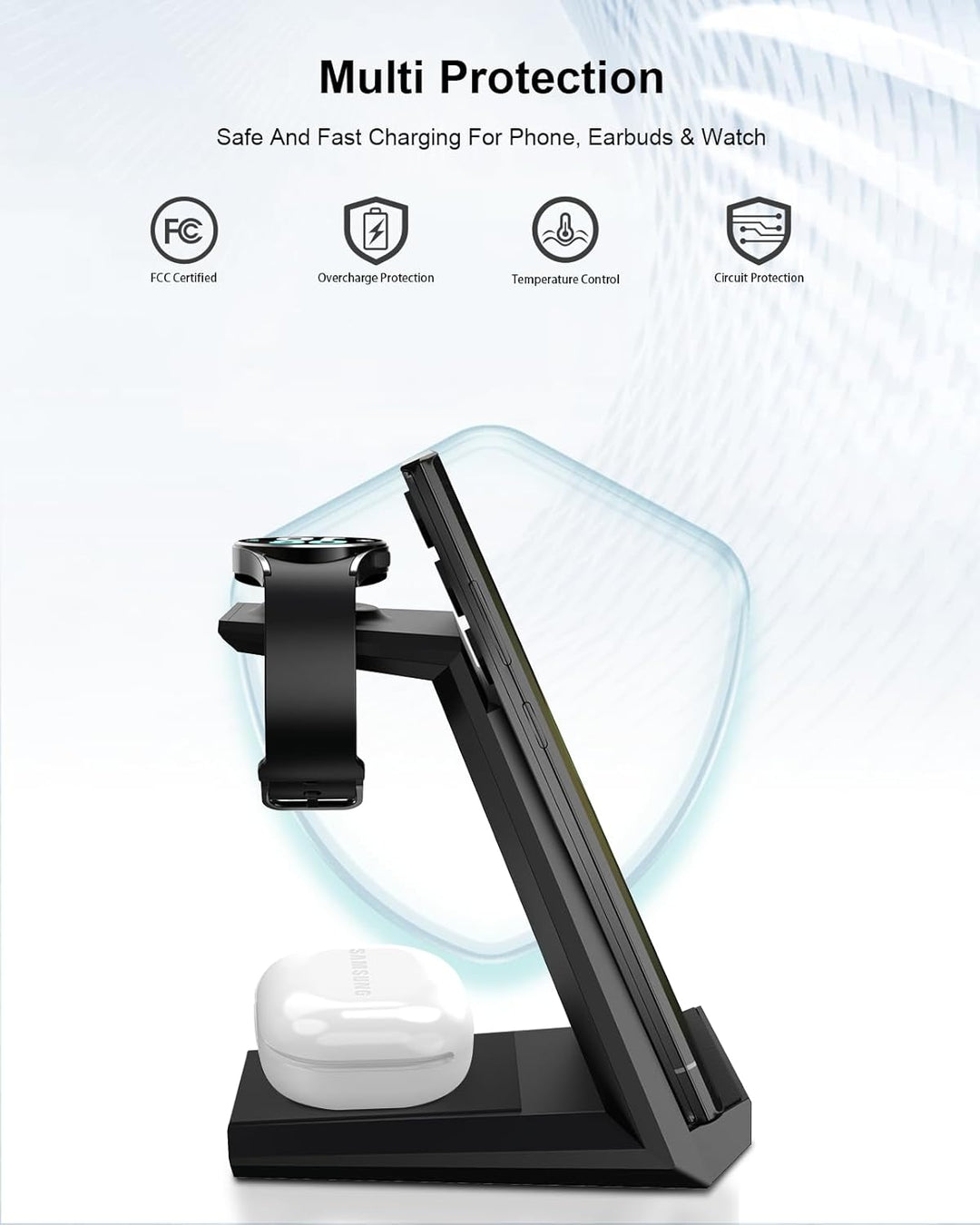 NANAMI Induktive Ladestation für Samsung Wireless Charger 3 in 1 Ladestation Kompatibel für Galaxy W