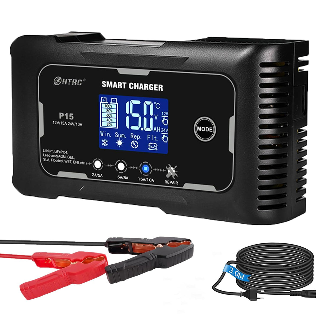 SolaMr 15A Auto-Batterie-Ladegerät, 12V und 24V Smart Automatic Battery Maintainer, Erhaltungsladege