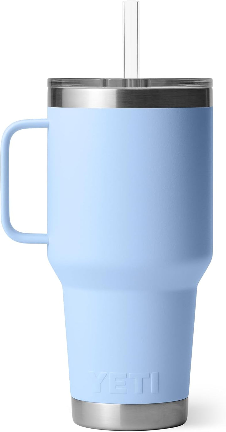 YETI Rambler Straw Mug, Stainless Steel Vacuum Insulated Mug with Stronghold Lid, Big Sky Blue, 35 o
