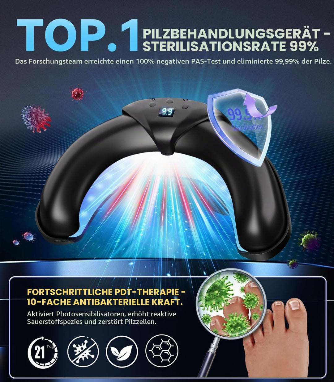 2025 Upgrade Nagelpilz Lasergerä【mit Zeitanzeige - 30s/60s/99s】Faltbares Gerät Nagelpilz Lasergerä f