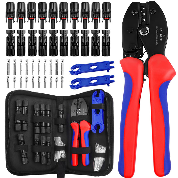 Solar Crimpzange Set, 10 Paar PV Stecker für Solarkabel (2.5/4/6 mm²) mit 2 Montageschlüssel für die