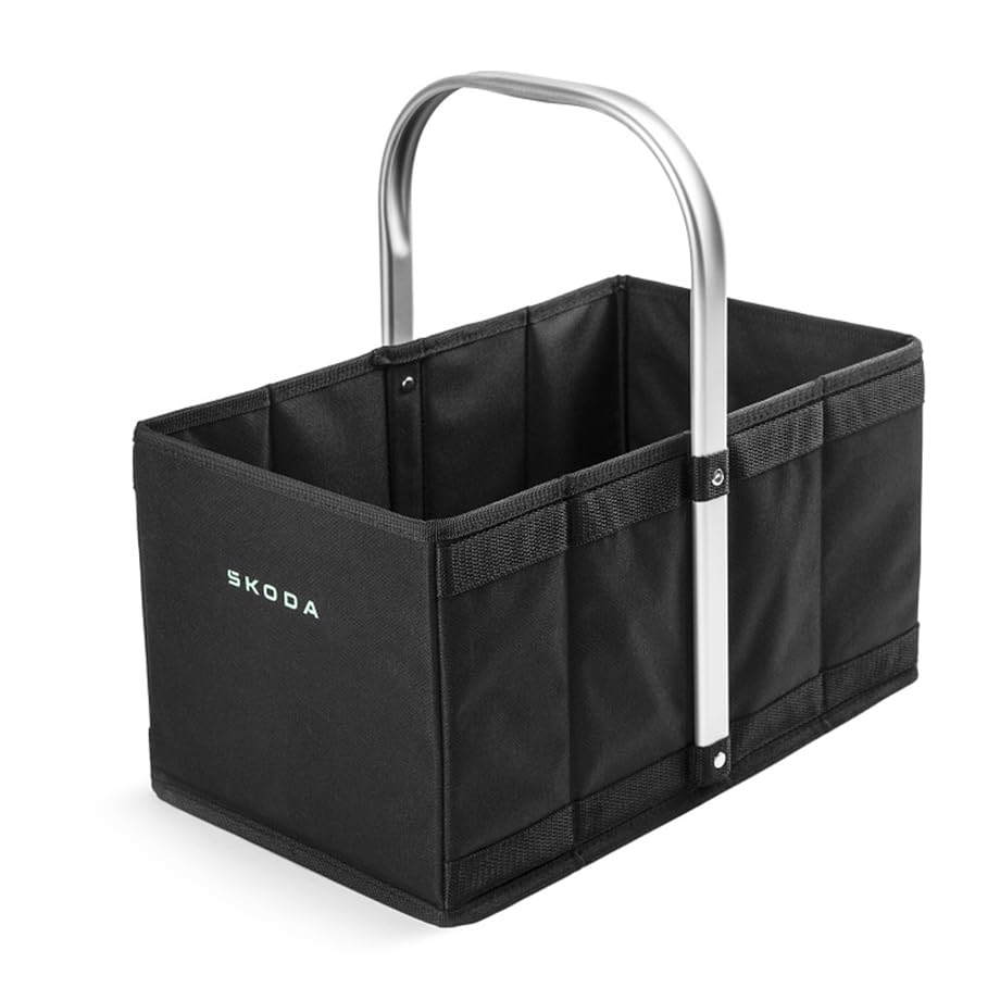 Skoda 6U0087317D Einkaufskorb Tasche Korb Faltbox Kiste, schwarz, mit Schriftzug