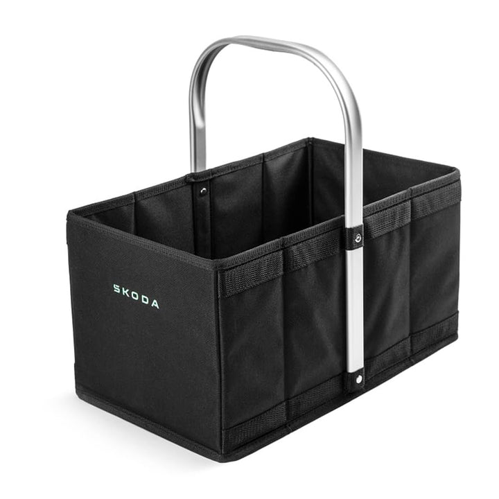 Skoda 6U0087317D Einkaufskorb Tasche Korb Faltbox Kiste, schwarz, mit Schriftzug