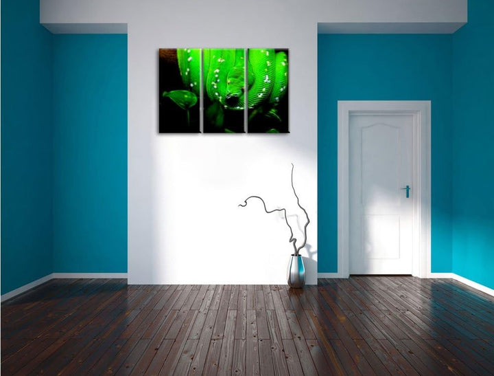 Pixxprint grüne Schlange Neon Lights Effekt als Leinwandbild/Grösse: 3 Teilig (120x80 cm) cm/Wandbil