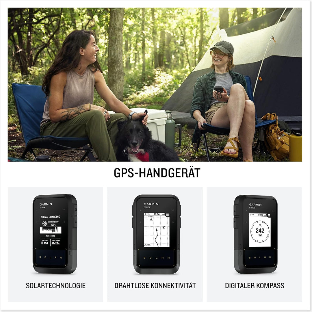 eTrex Solar GPS-Handgerät mit Solarladung, 2,2" Display - Kompass, Tracback, Geocaching Modus, Multi