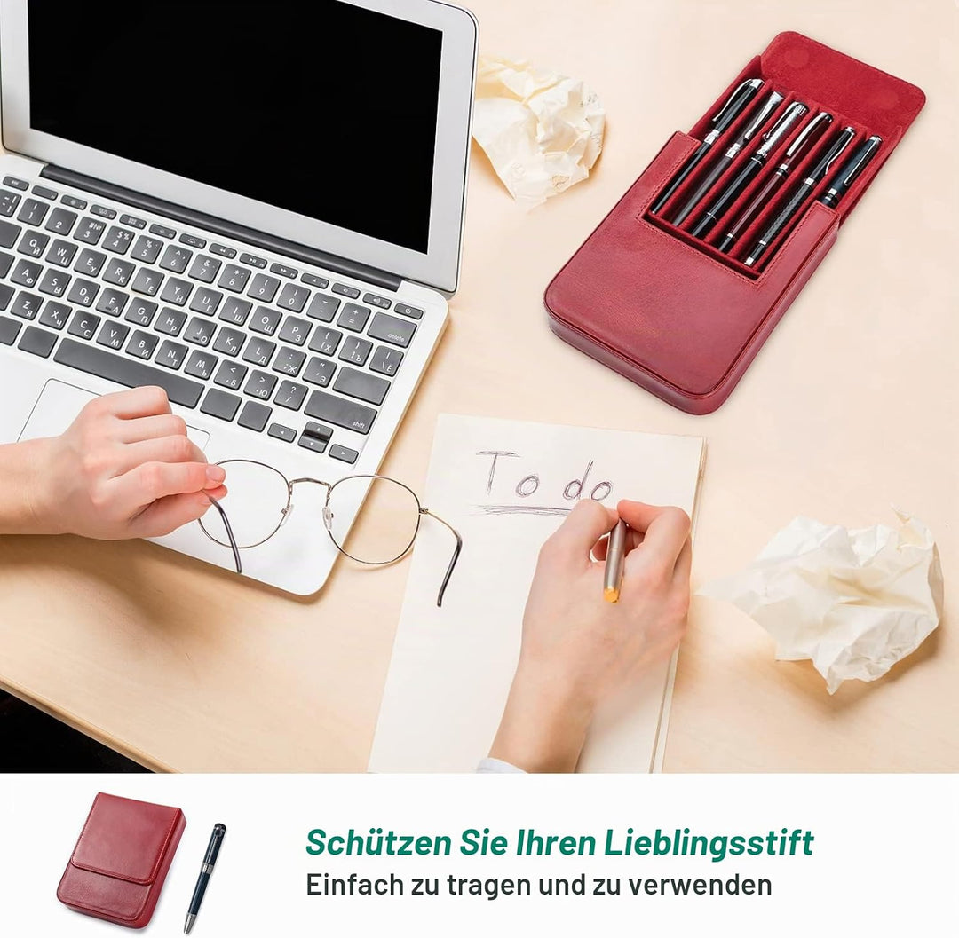 Hiram Leder-Füllfederhalter-Etui für 6 Stifte, Tragbare Aufbewahrungsbox für Stifte aus Pflanzlich G
