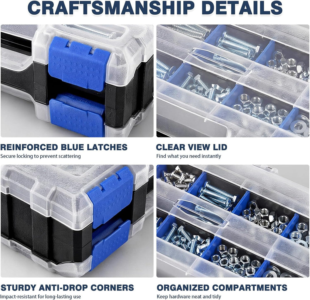 Doppelseitige Schrauben Sortierbox, 34 Fächer Kleinteile Organizer mit Abnehmbarer Trennstege, Aufbe