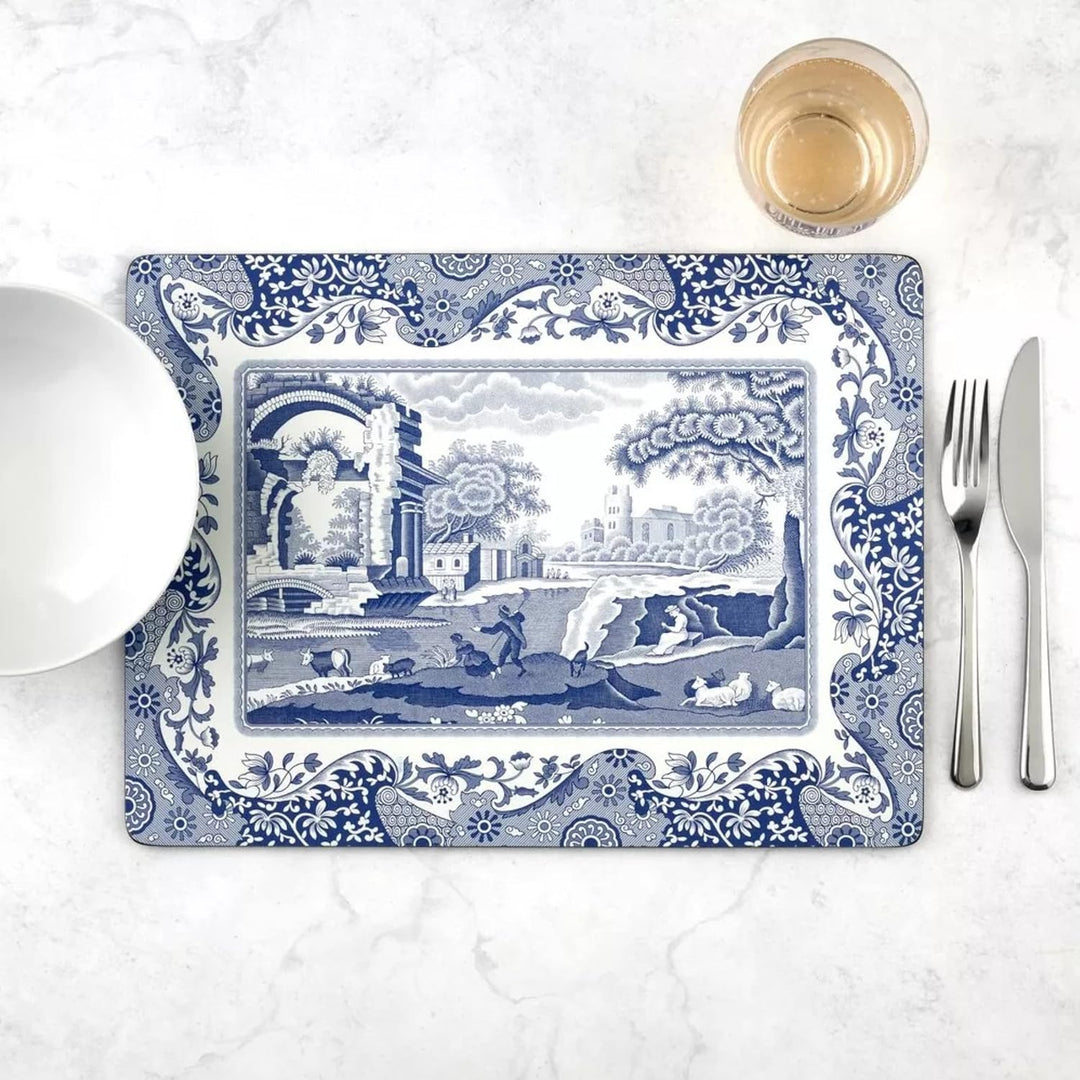 Blue Italian Placemats, Wood, Blue and White, 40.1 x 29 x 0.58 cm